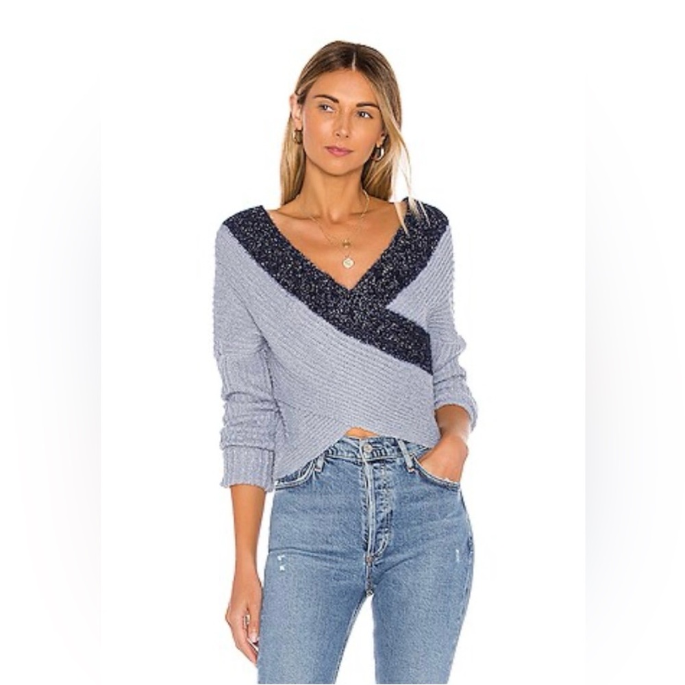 superdown V-Neck Sweater in Light Blue and Navy